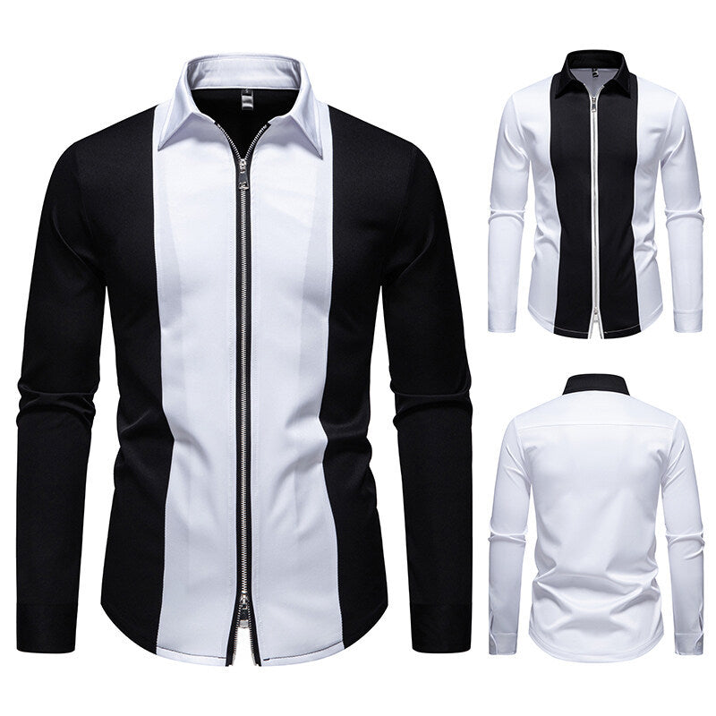 Herren modisches Langarmshirt mit stylischem Stehkragen und kontrastierenden Paspeln