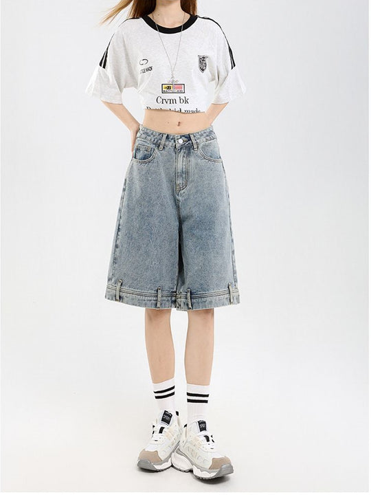 Damen klassische Denim-Shorts mit weitem Bein R&B
