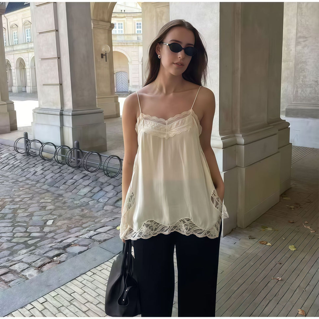 Damen elegantes Spitzentop mit feinen Trägern R&B