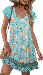 Damen Sommerkleid mit eleganten Spitzenärmeln und floralem Muster R&B
