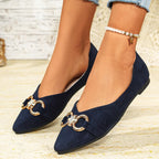 Damen Elegante Ballerinas mit dekorativem Metallring R&B