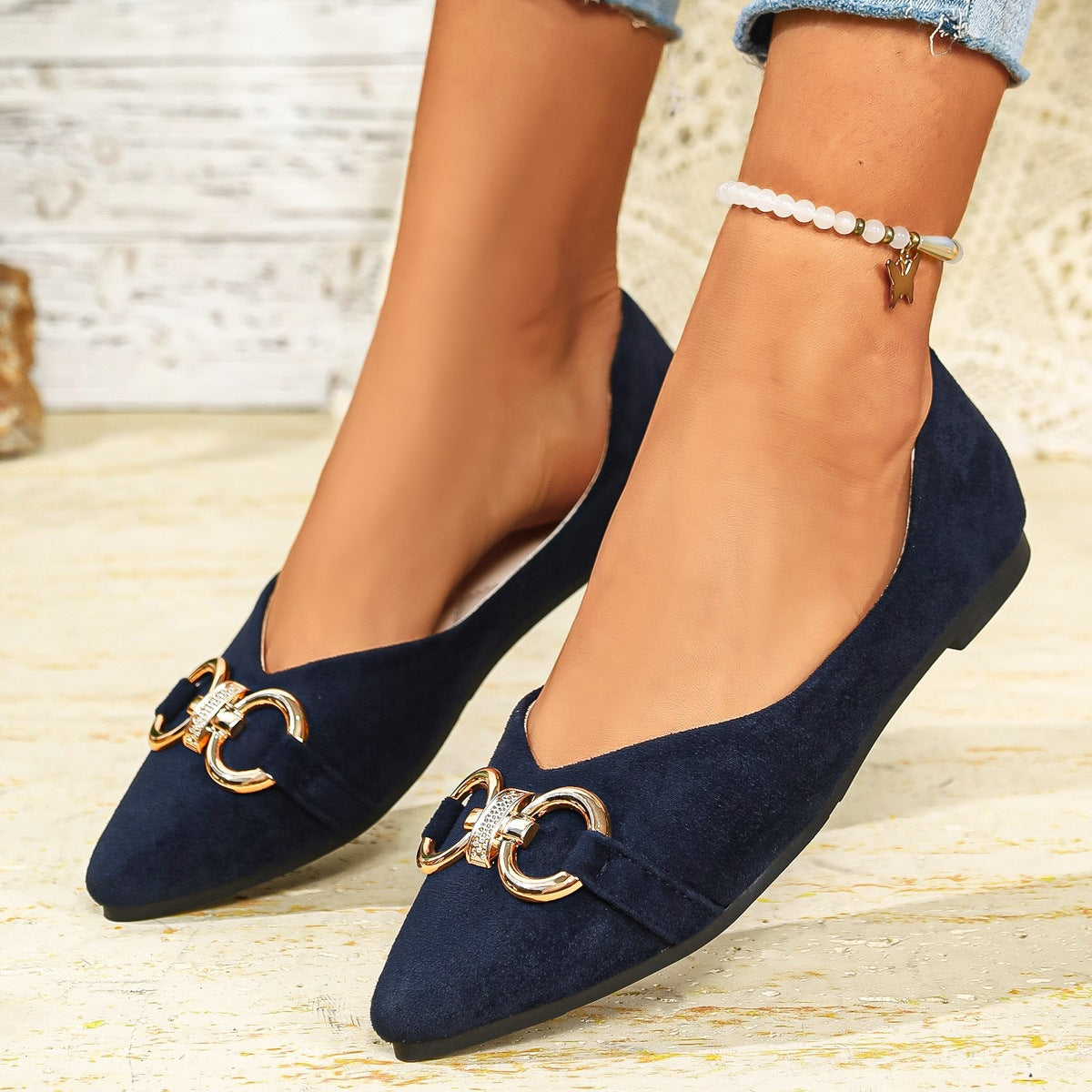 Damen Elegante Ballerinas mit dekorativem Metallring R&B