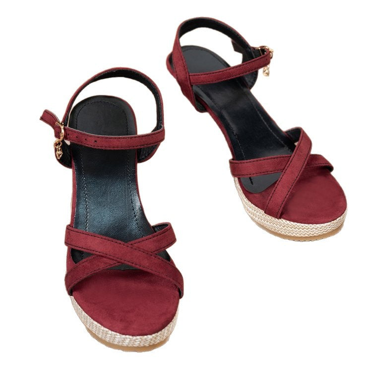Damen Wedge-Sandalen mit bedruckter Korksohle und verstellbarem Riemendesign R&B
