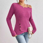 Damen Knoten Shirt mit schulterfreier Design und strukturiertem Strick R&B