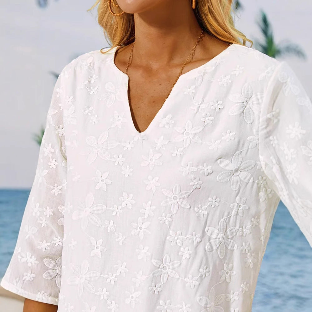 Damen Tunika-Kleid mit floralem Stickdesign R&B