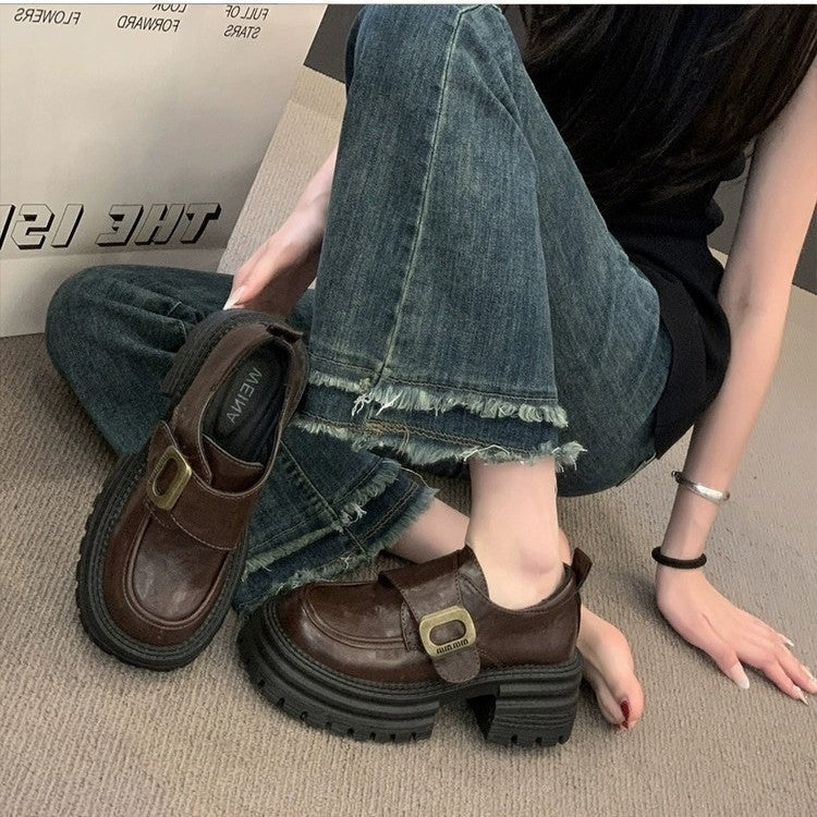 Damen Chunky Schnürschuhe mit robustem Plateau und modischer Schnallen-Applikation R&B