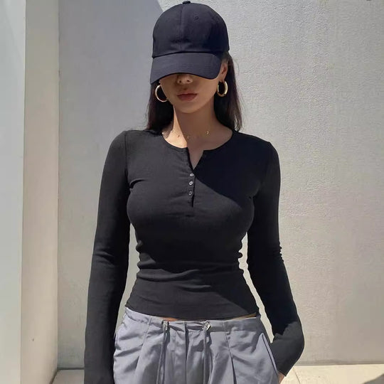 Damen Langarmshirt mit Knopfleiste R&B