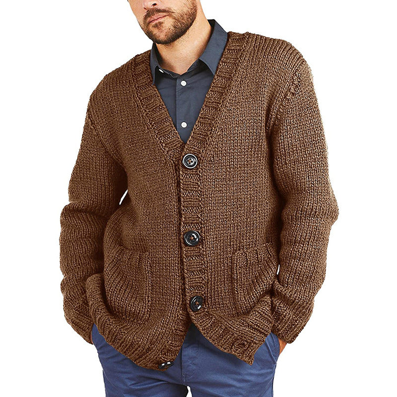 Herren lässige Strickjacke mit tiefem V-Ausschnitt und großzügigen Taschen R&B