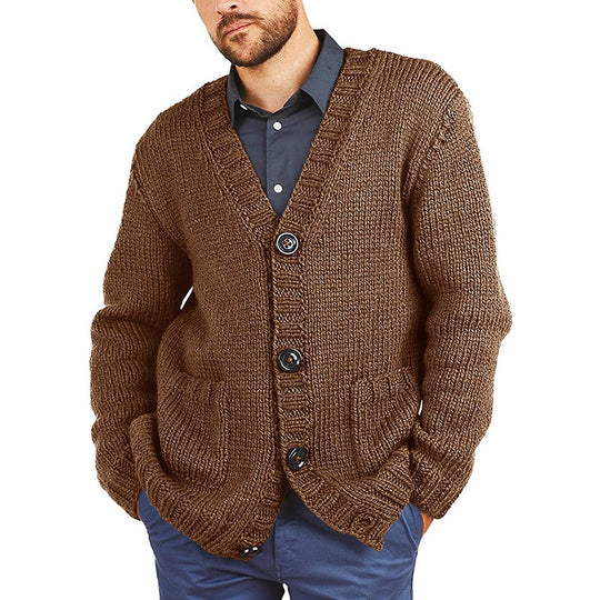 Herren lässige Strickjacke mit tiefem V-Ausschnitt und großzügigen Taschen R&B