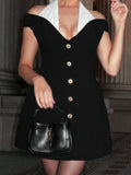 Damen Minikleid mit schickem trägerlosen Ausschnitt und eleganter Knopfverschluss R&B
