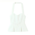 Damen schicke Bustier-Bluse mit taillierter Silhouette und dekorativem Halterneck R&B