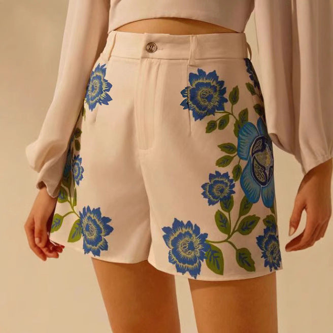 Damen Shorts mit floralem Druck und dekorativen Details R&B