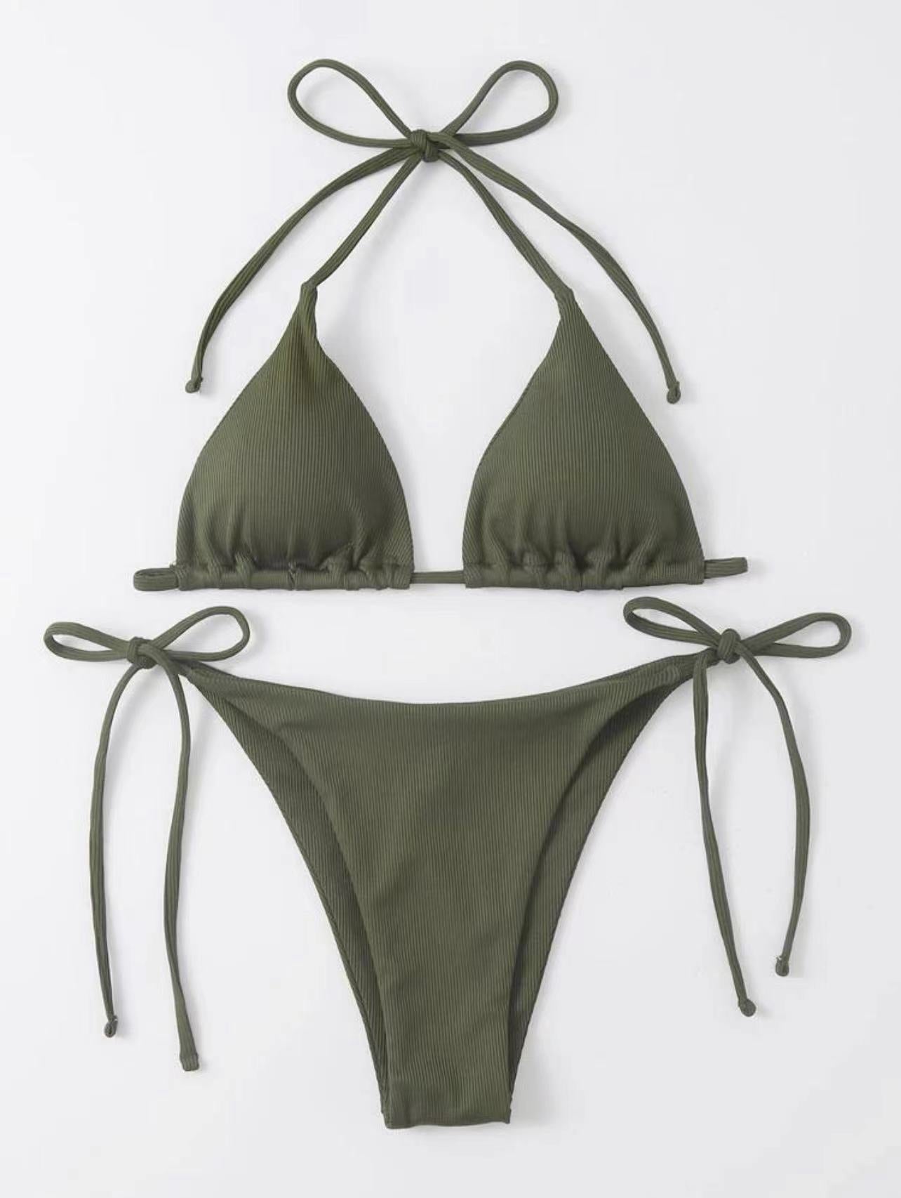 Damen Triangel-Bikini-Set mit verstellbaren BindR&Bändern und texturiertem Stoff R&B