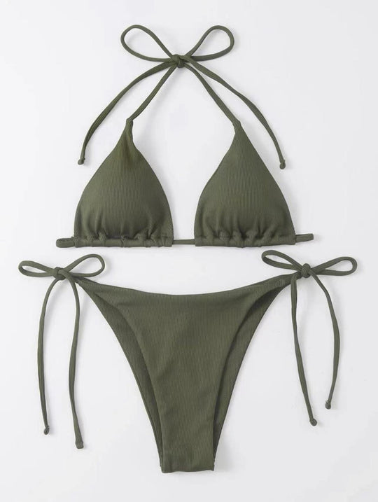 Damen Triangel-Bikini-Set mit verstellbaren Bindebändern und texturiertem Stoff R&B