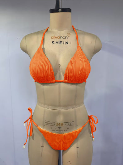 Damen Ripp-Design Bikini mit verstellbaren Bändern R&B
