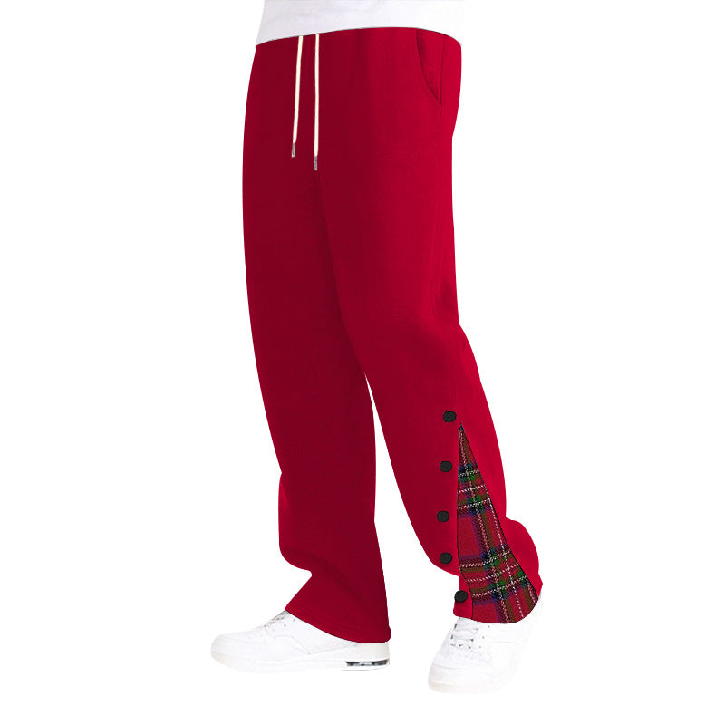 Herren bequeme Freizeithose mit seitlichen Knopfdetails und Karomuster R&B