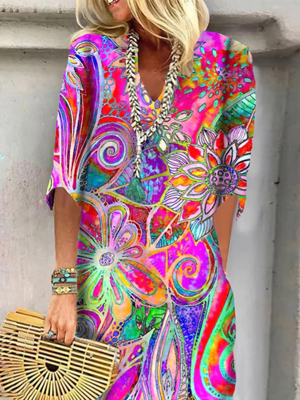 Damen Maxikleid mit floralem Muster und luftigen Ärmeln R&B