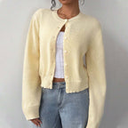 Damen leichte Strickjacke mit Knopfdetails und Rundhalsausschnitt