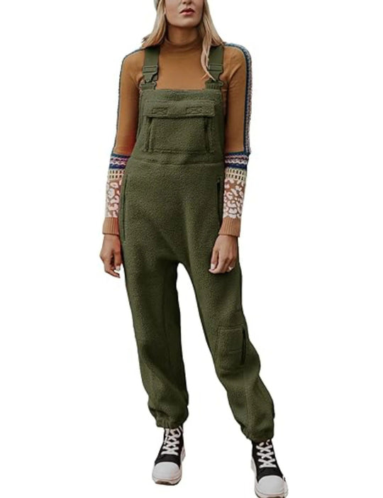 Damen Flauschiger Overall mit verstellbaren Trägern und Eingrifftaschen R&B