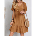 Damen Leichtes V-Ausschnitt Kleid mit schwingendem Rock R&B