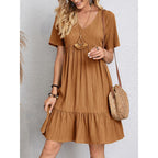 Damen Leichtes V-Ausschnitt Kleid mit schwingendem Rock R&B
