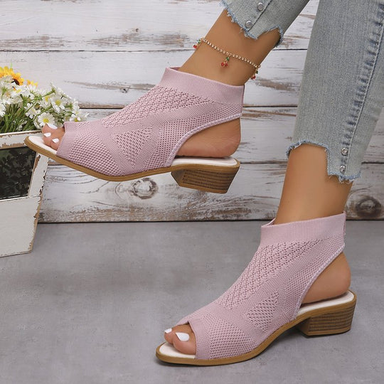 Damen Offene Mules mit Strickdesign und Retro-Blockabsatz R&B