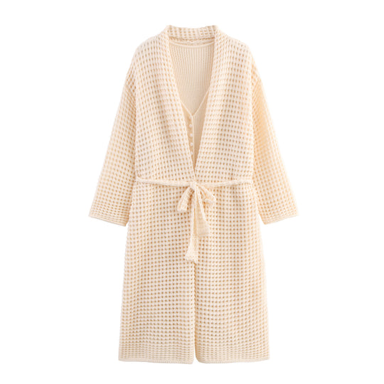 Damen Strickcardigan mit asymmetrischem Design und elegantem Taillengürtel R&B