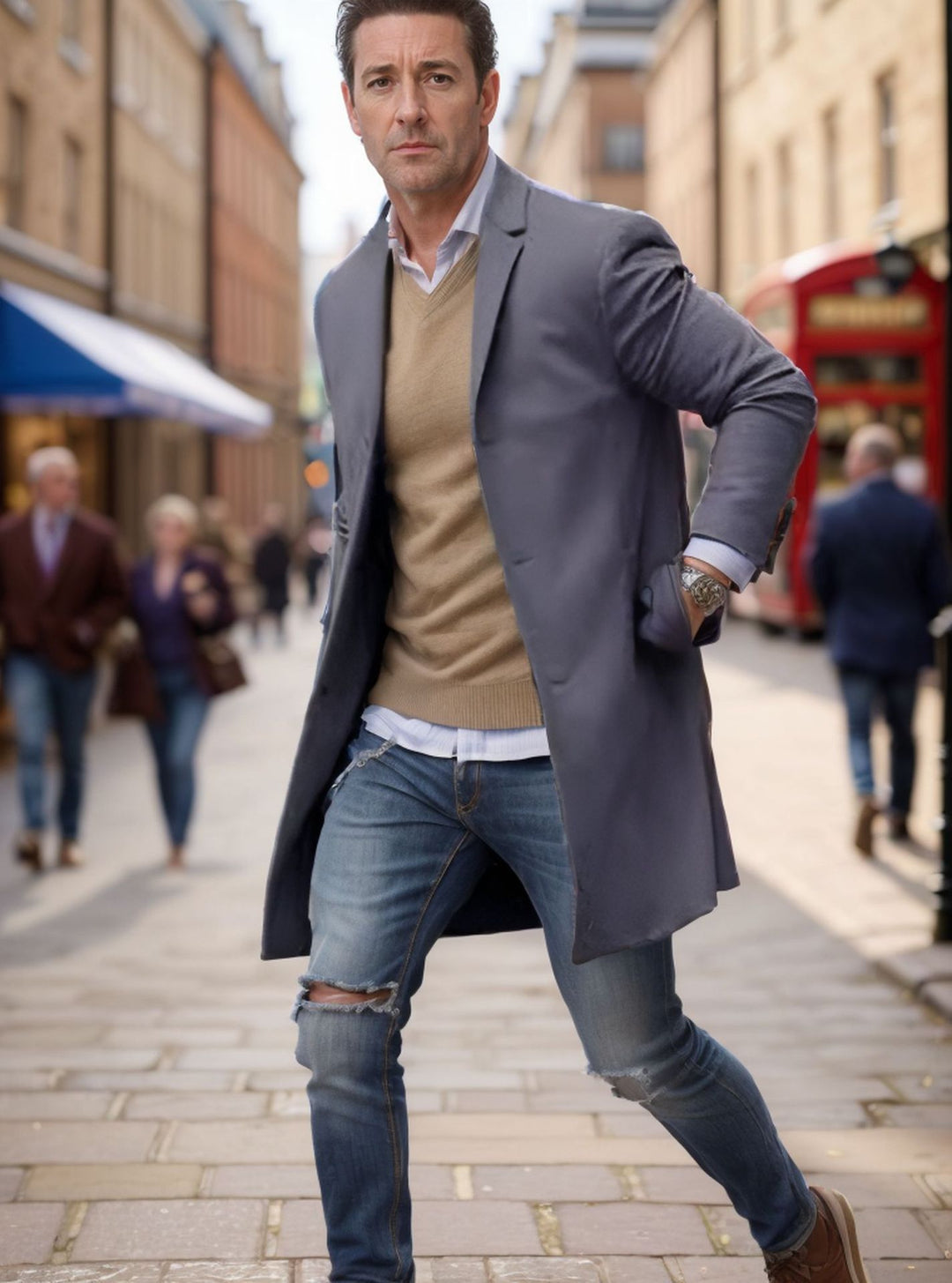 Herren eleganter Mantel mit hochwertigen Details R&B