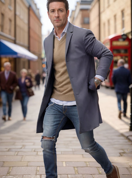 Herren eleganter Mantel mit hochwertigen Details R&B