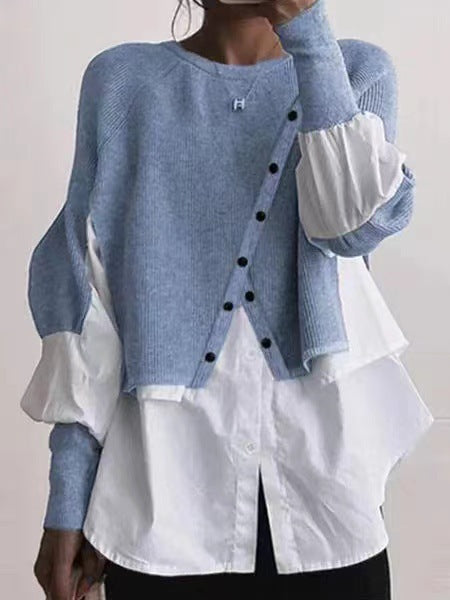 Damen modische Strickjacke mit geknöpften Details und Blusenüberwurf R&B