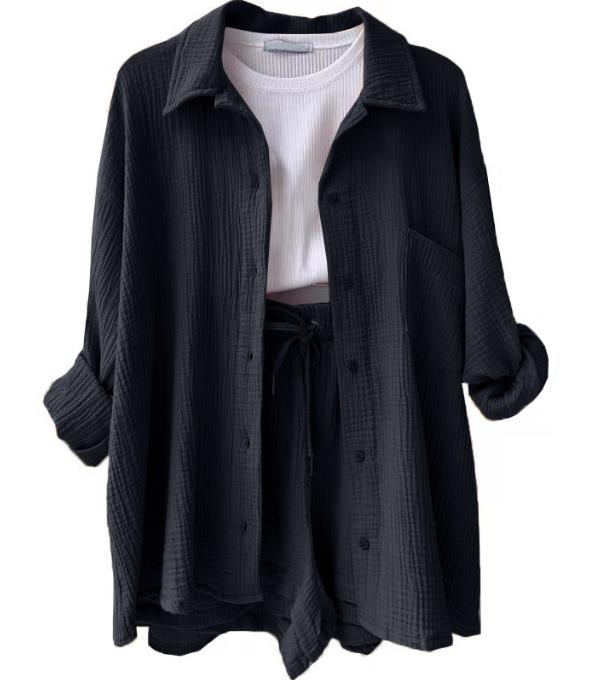 Damen lässiges Oversize-Hemd mit kurzem Schnitt und praktischen Taschen R&B