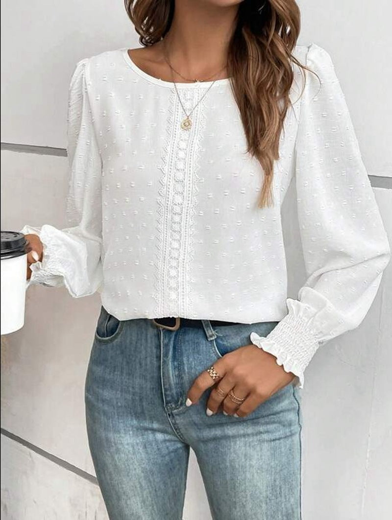 Damen luftige Bluse mit feinem Stickmuster R&B