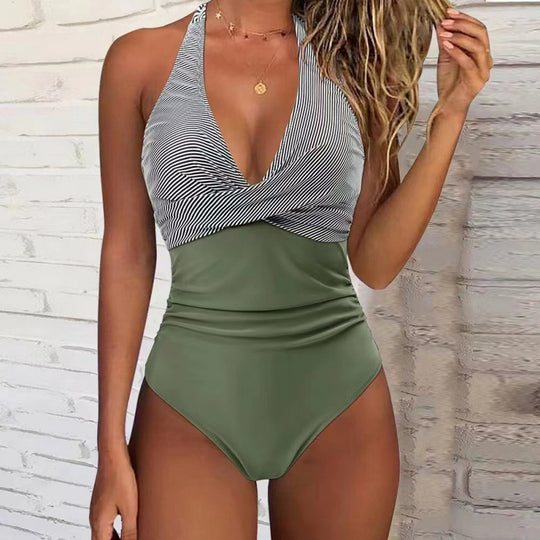 Damen Badeanzug mit raffiniertem Wickel-Design und floralem Muster R&B