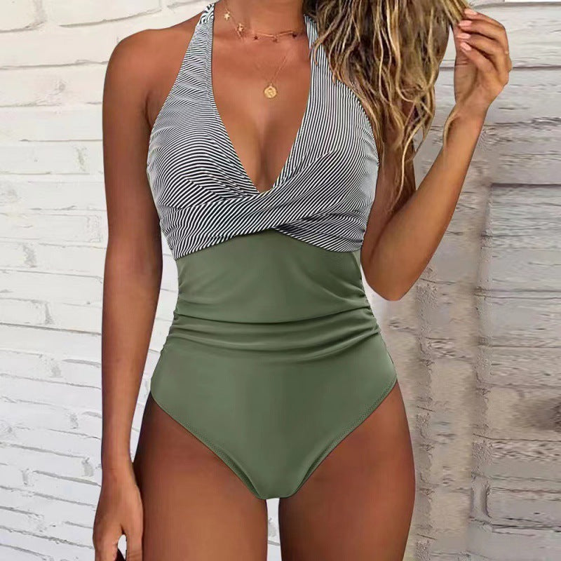 Damen Einteiler-Badeanzug mit tiefem V-Ausschnitt und Blumenmuster R&B