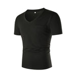 Herren V-Ausschnitt T-Shirt mit Brusttasche und figurbetonter Passform