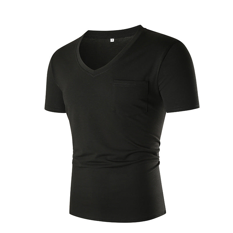 Herren V-Ausschnitt T-Shirt mit Brusttasche und figurbetonter Passform
