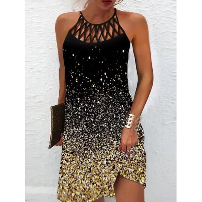 Damen Neckholder Kleid mit funkelndem Gradient-Design R&B