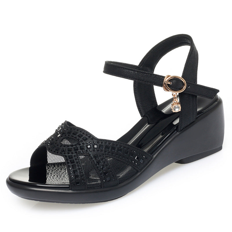 Damen Wedge-Sandaletten mit modischen Strassverzierungen und verstellbarem Riemen R&B