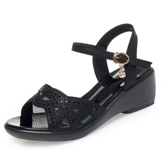 Damen Wedge-Sandaletten mit modischen Strassverzierungen und verstellbarem Riemen R&B