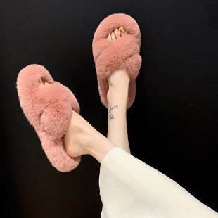 Damen nan viskoelastische Plüsch-Pantoletten mit gedrehtem Riemen und rutschfester Sohle R&B