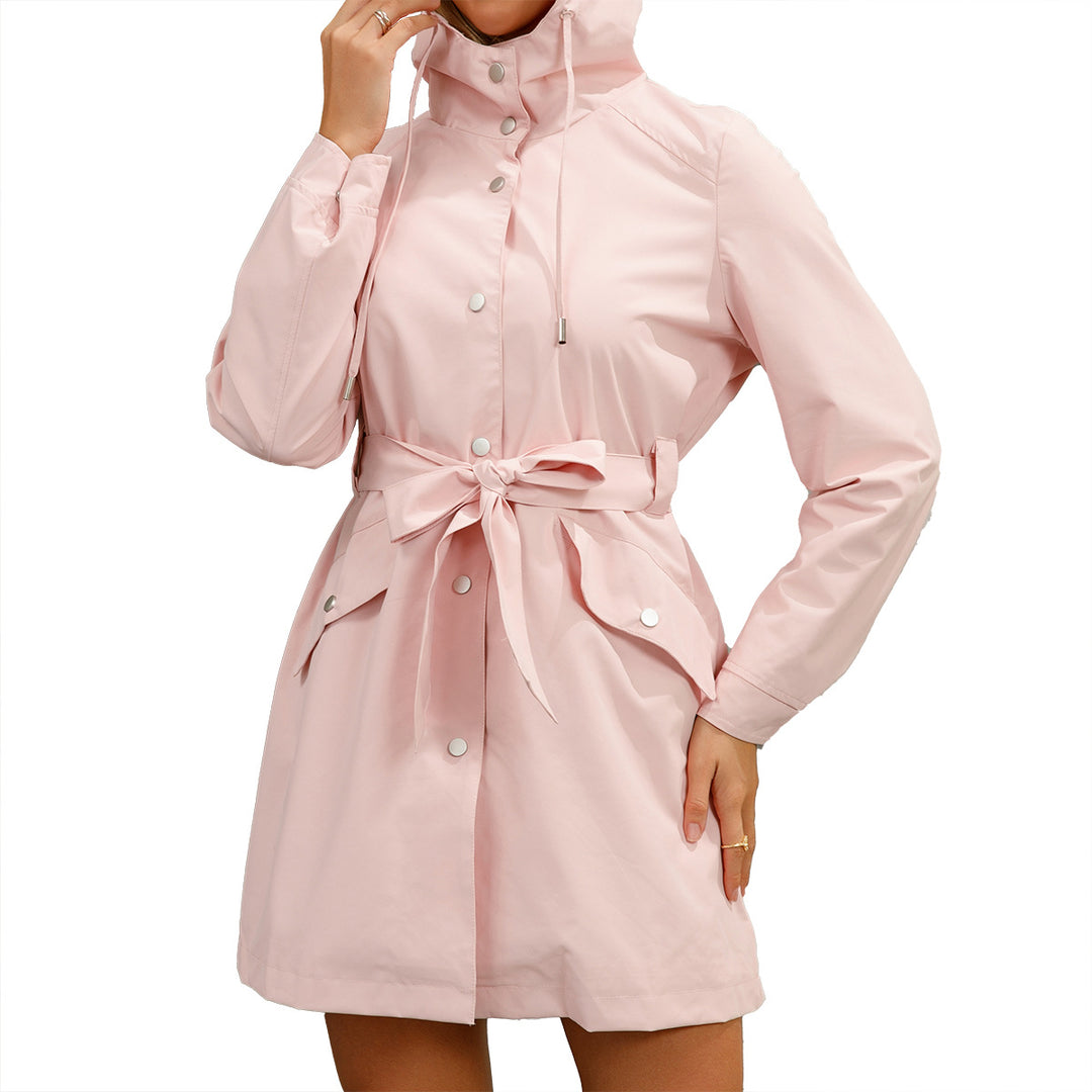 Damen modische Outdoorjacke mit Gürtel und Kapuze R&B