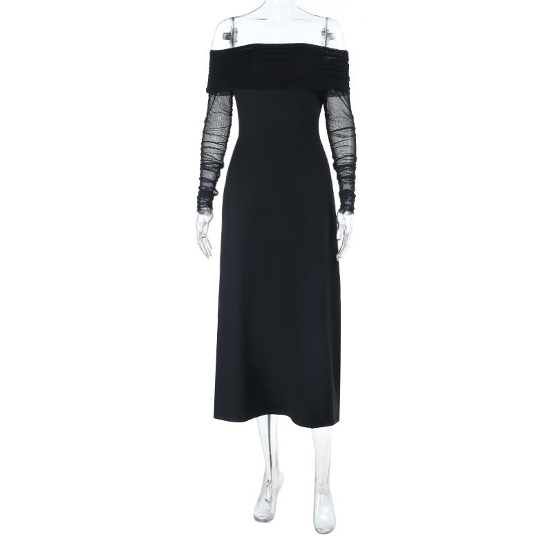 Damen Off-Shoulder Maxikleid mit eleganten Rüschen R&B