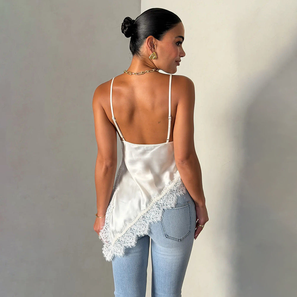 Damen Satin Top mit Spitzendetails R&B