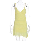 Damen lässiges Strandkleid mit Raffungen und Spaghettiträgern R&B