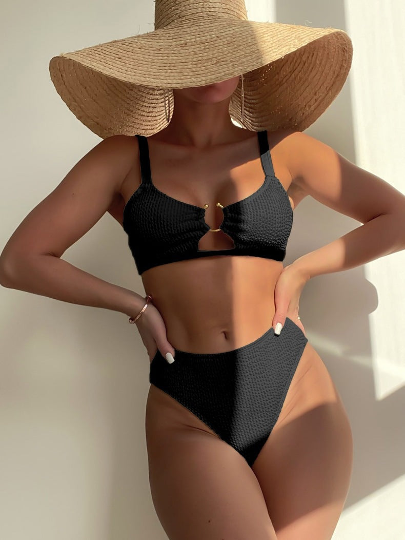 Damen Hoch taillierter Bikini mit dekorativem Schlüssel-Ausschnitt R&B
