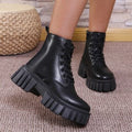 Damen robuste Chunky Stiefel mit hohem Plateausohle und schnürbarem Design R&B