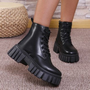 Damen robuste Chunky Stiefel mit hohem Plateausohle und schnürbarem Design R&B