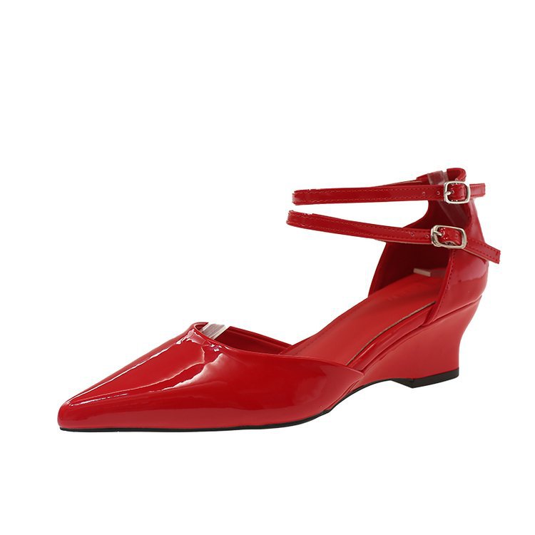 Damen elegante Spitzen Wedge-Pumps mit Doppelschnalle R&B
