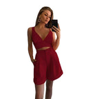 Damen trendiges Zweiteiler-Set mit tiefem V-Ausschnitt und weiten Shorts R&B