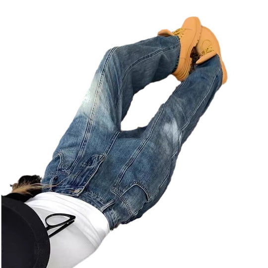 Damen Weite Denim-Hose mit hoch tailliertem Schnitt und lässigem Design R&B